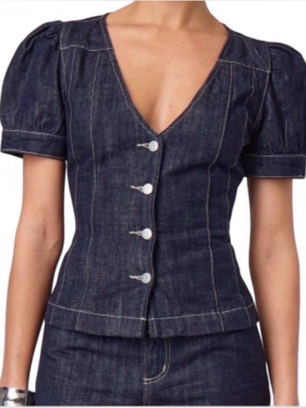 Glassons Dark Denim Button Front V-Neck Top